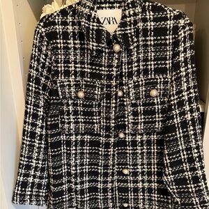 Zara Women's Black and White Checkered Blazer